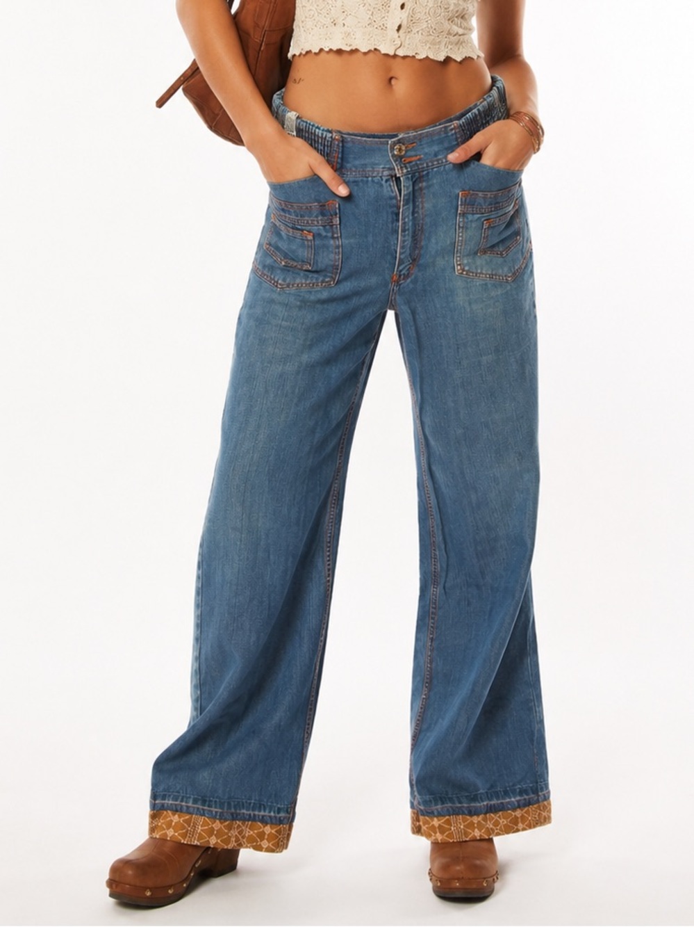 Ms. Doris of California Vintage 70s Orange Contrast Stitch Wide Leg Jeans